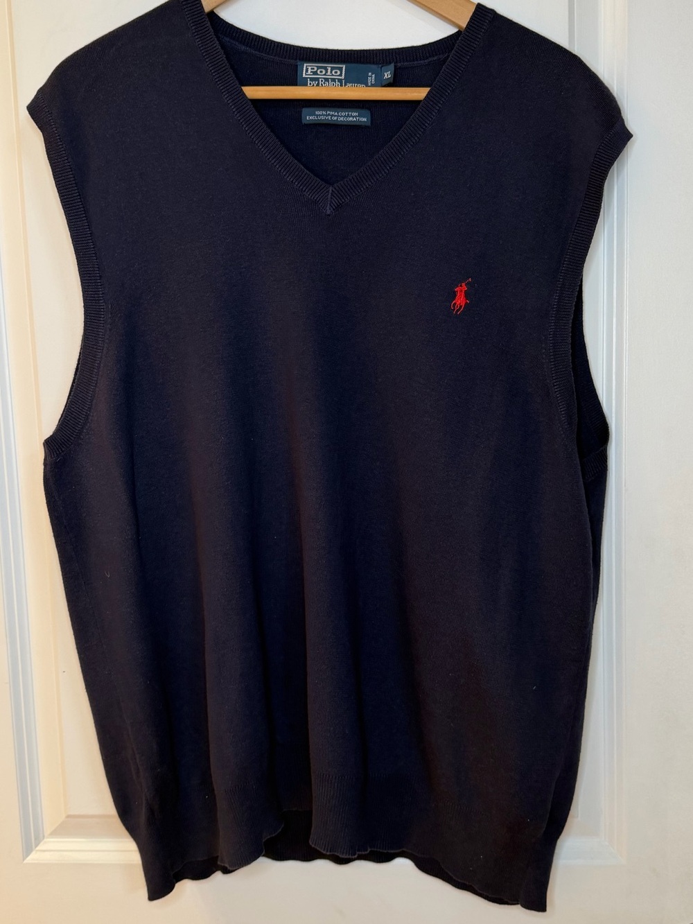 Ralph Lauren Men's Navy V-Neck Sweater Vest with Red Pony Logo size XL